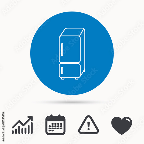 Refrigerator icon. Fridge sign. Calendar, attention sign and growth chart. Button with web icon. Vector