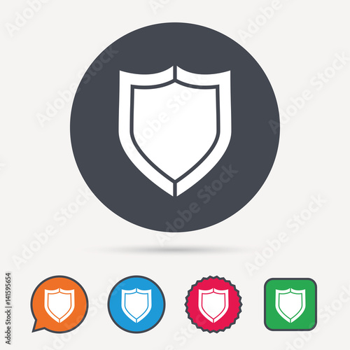 Free Download Shield protection icon. Defense equipment symbol. Circle, speech bubble and star buttons. Flat web icons. Vector - GFXLoad
