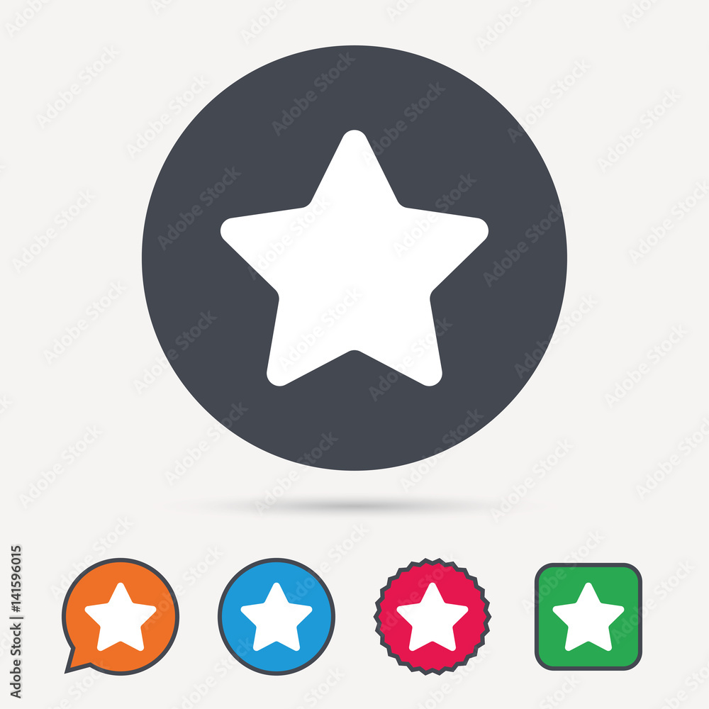 Star icon. Favorite or best sign. Web ranking symbol. Circle, speech bubble and star buttons. Flat web icons. Vector Star icon. Favorite or best sign. Web ranking symbol. Circle, speech bubble and star buttons. Flat web icons. Vector