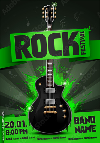 vector rock festival flyer design template with guitar