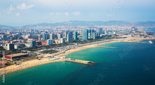 Aerial view of Barcelona from Mediterranean coast