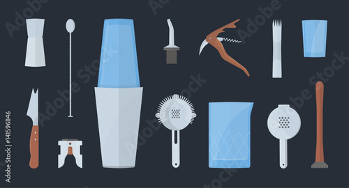 barman equipment set. colorful flat illustration