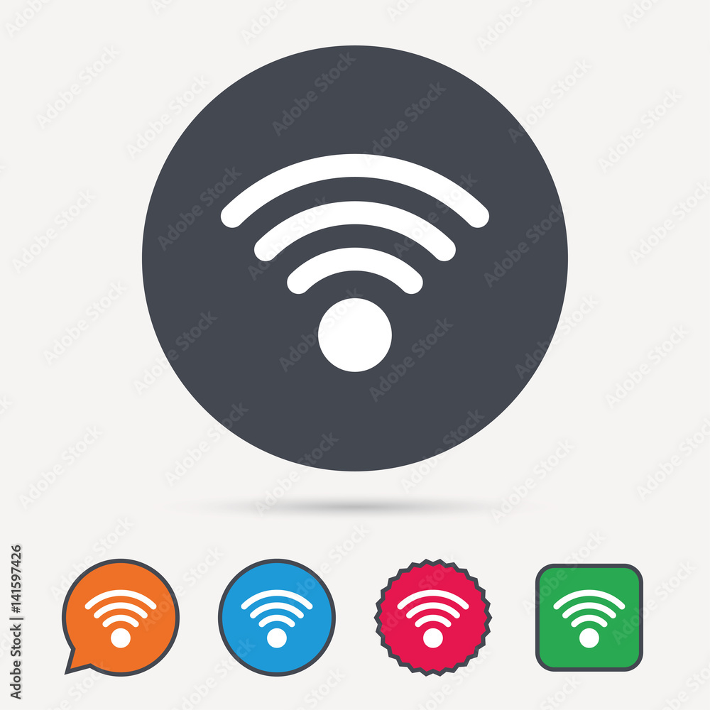 Wifi icon. Wireless internet sign. Communication technology symbol. Circle, speech bubble and star buttons. Flat web icons. Vector Wifi icon. Wireless internet sign. Communication technology symbol. Circle, speech bubble and star buttons. Flat web icons. Vector