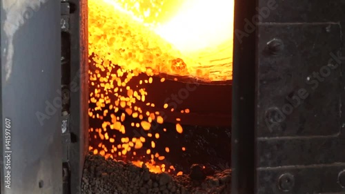 Metal rotary kiln where the clay is fired. Claydite manufacturing process