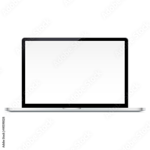 Laptop mockup with blank screen isolated on white background. Can be used for showcase responsive website design or presentation advertising pages. Vector illustration