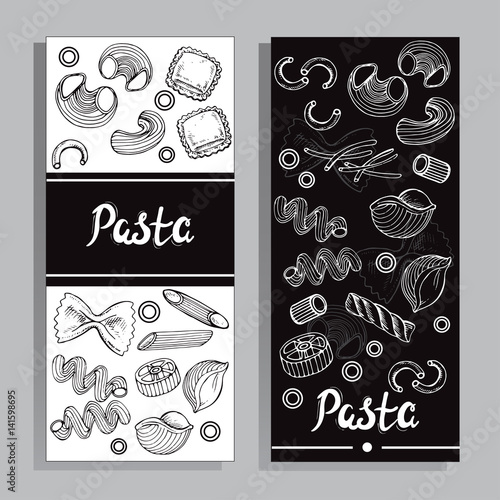 card templates hand drawn sketch illustration pasta