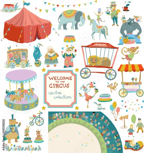 Vintage circus collection of elements