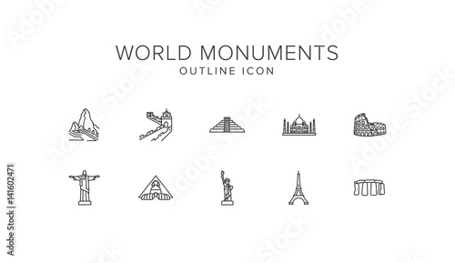 World monuments Line Icon Set