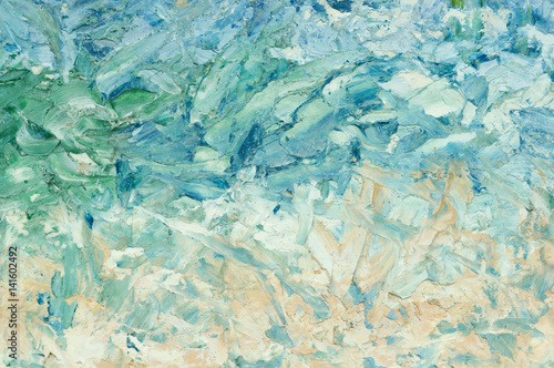 Summer abstract oil paint background. Sky, sea,beach. Palette knife paint texture.