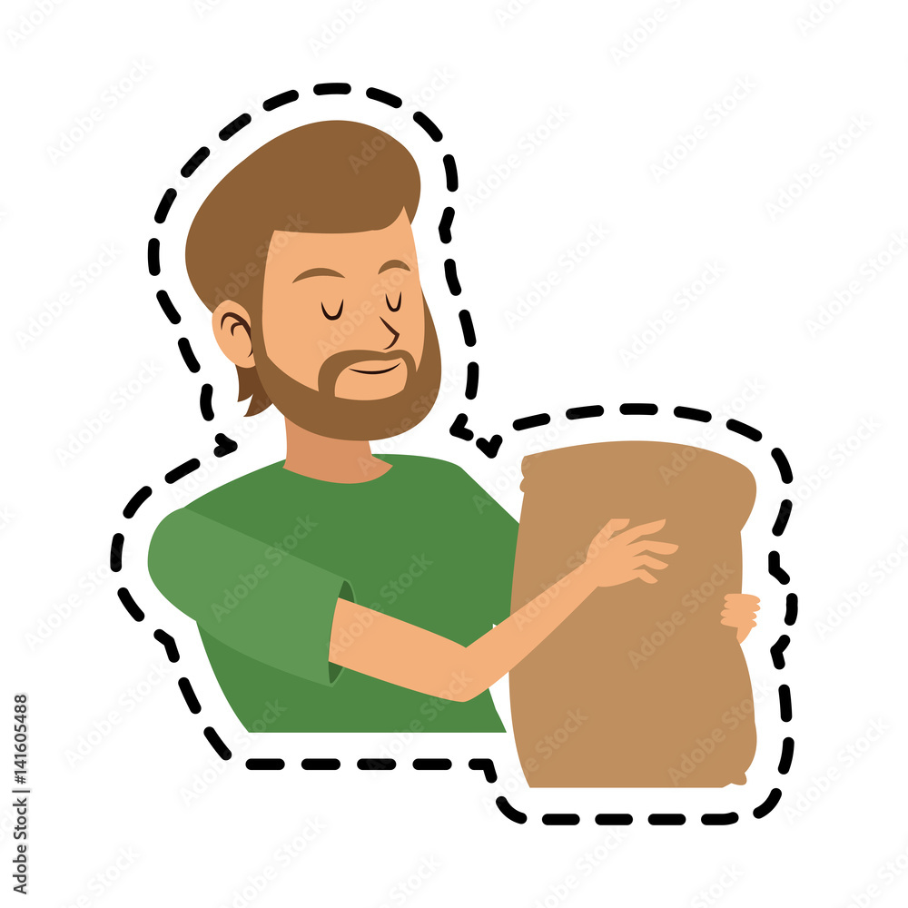 happy bearded man holding grocery bag icon image vector illustration design happy bearded man holding grocery bag icon image vector illustration design