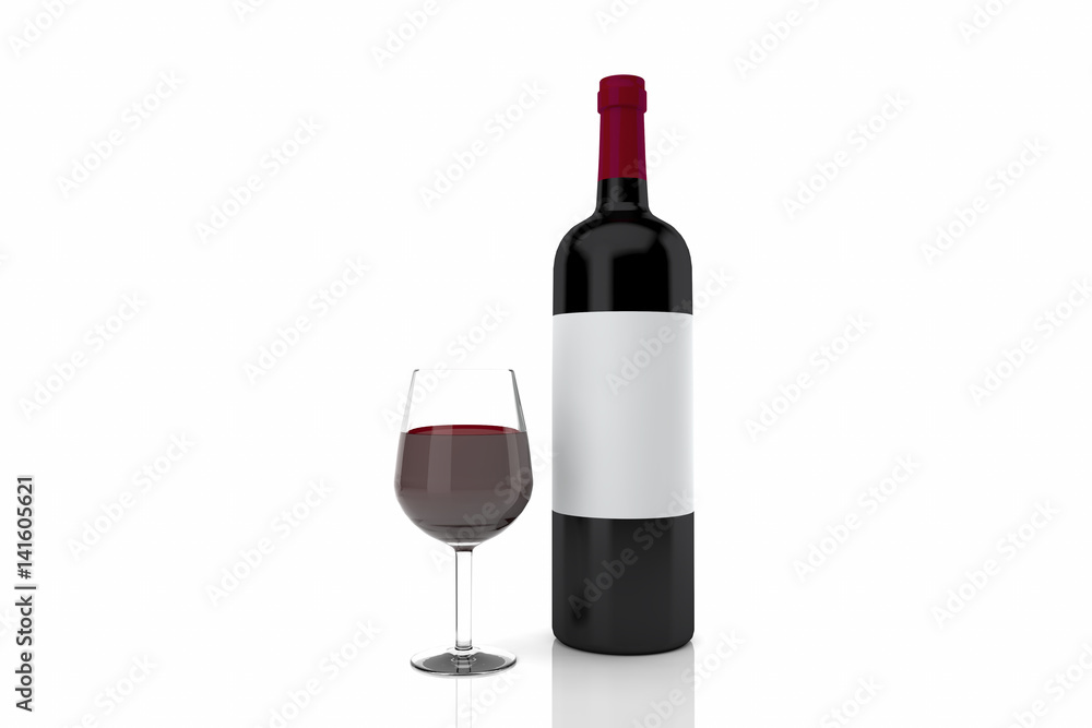 red wine glass and bottle isolated on white 3D rendering red wine glass and bottle isolated on white 3D rendering