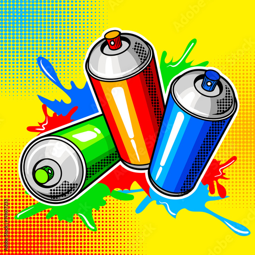 Colorful paint cans comic book style vector