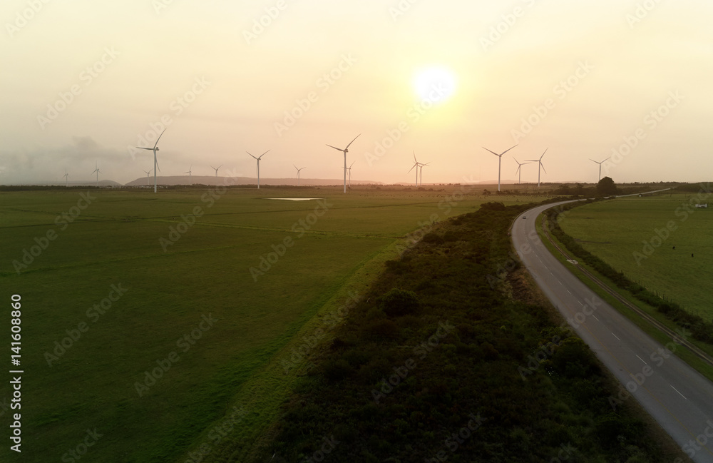 renewable energy wind farm at sunrise sustainable green eco electricity generation