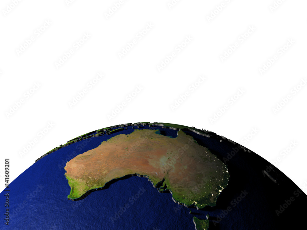 Fototapeta premium Australia on model of Earth with embossed land