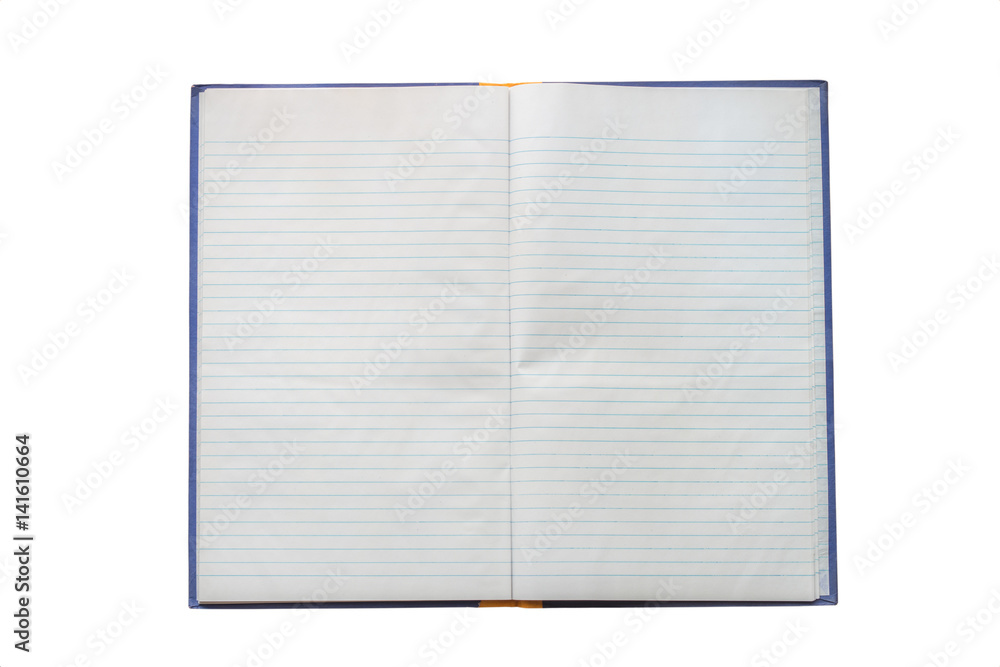 Open notebook with line isolated on white background, with clipping path. Open notebook with line isolated on white background, with clipping path.