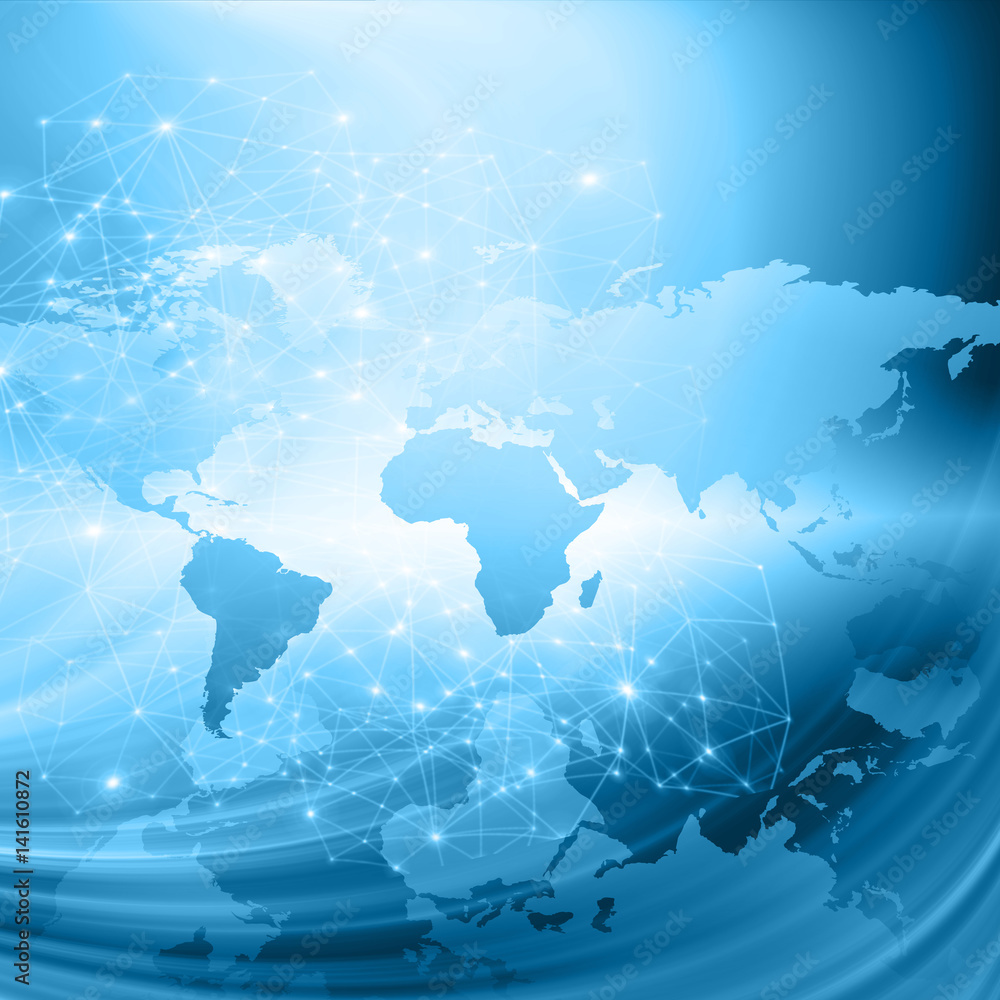 World map on a technological background, glowing lines symbols of the Internet, radio, television, mobile and satellite communications. World map on a technological background, glowing lines symbols of the Internet, radio, television, mobile and satellite communications.