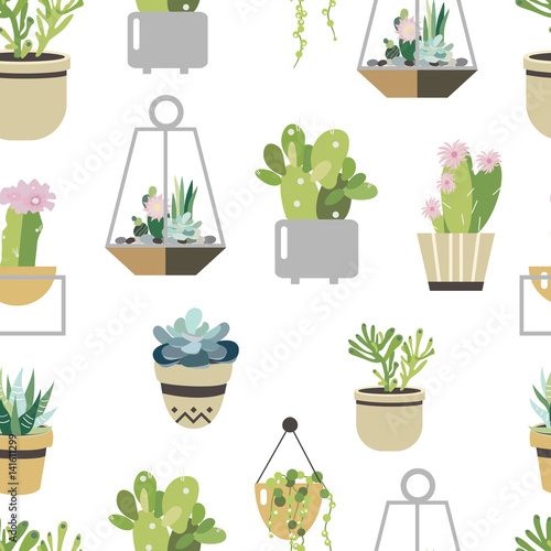 Succulent and cactus seamless pattern