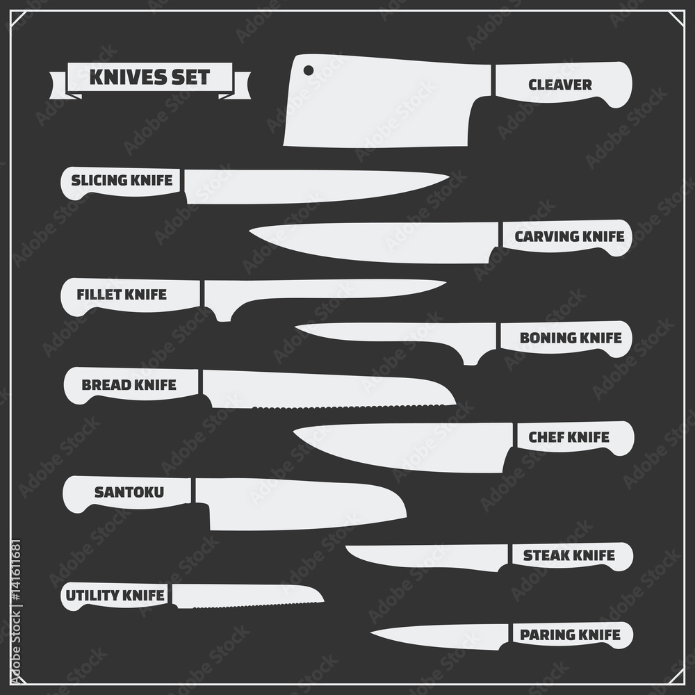 Vector set of kitchen knives. Cutlery set.