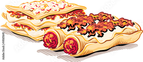 Serving of lasagna, cannelloni and two richly upholstered.