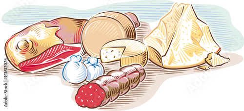 Cheese, salami, ham