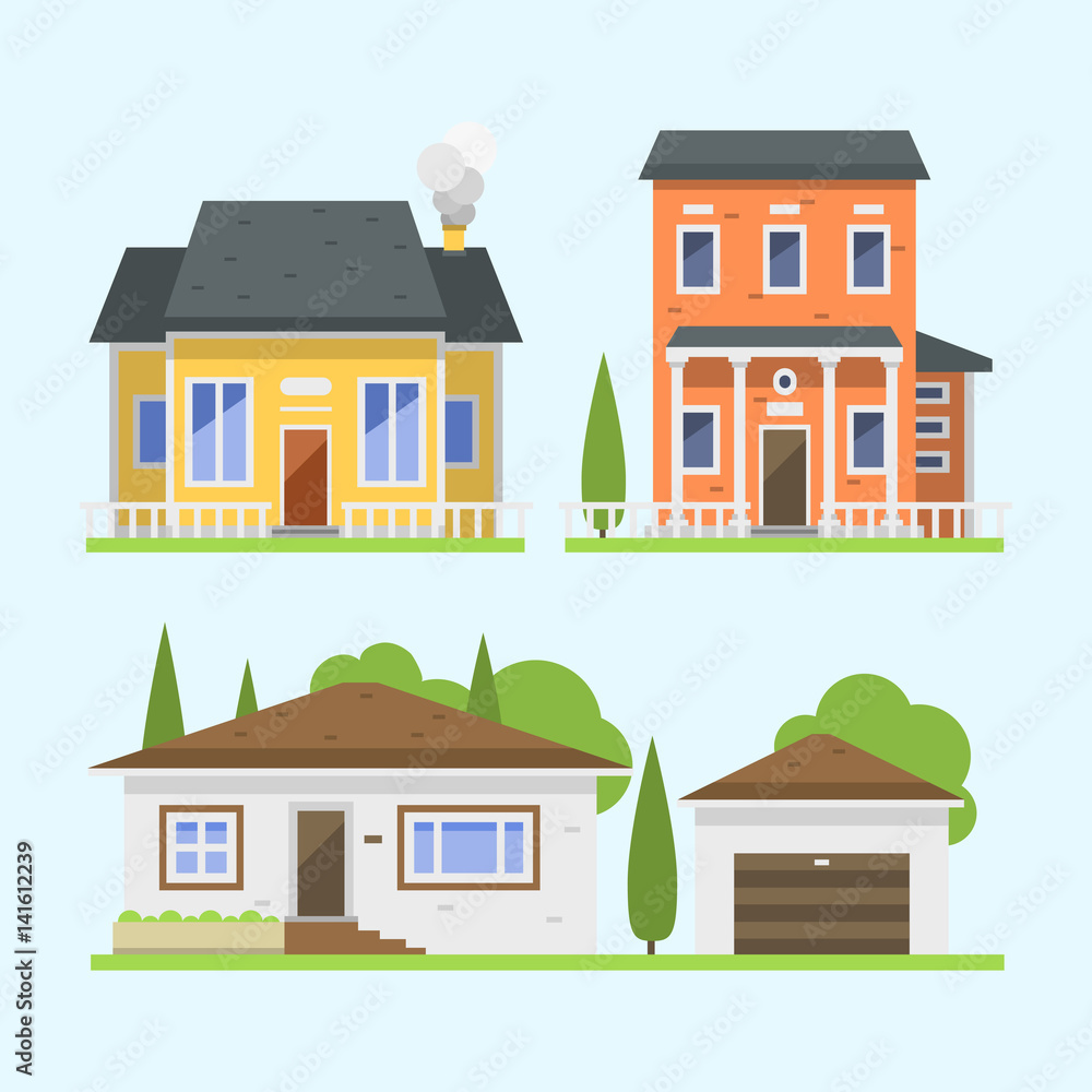 Cute colorful flat style house village symbol real estate cottage ...
