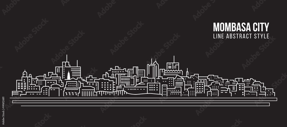 Cityscape Building Line art Vector Illustration design - Mombasa city