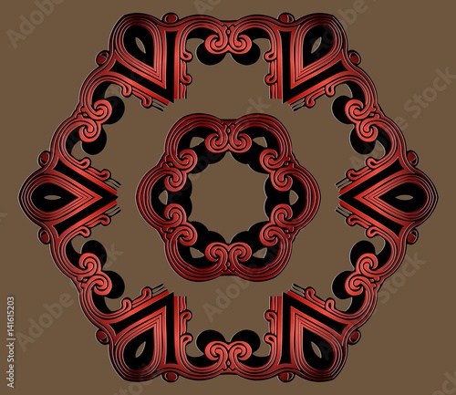 abstract oriental bronze embossed symmetrical geometric pattern mandala in gilding