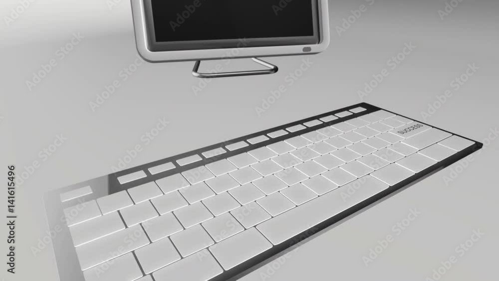 Seamless looping 3D animation of a computer keyboard with a success key pressed blue and chrome version Seamless looping 3D animation of a computer keyboard with a success key pressed blue and chrome version