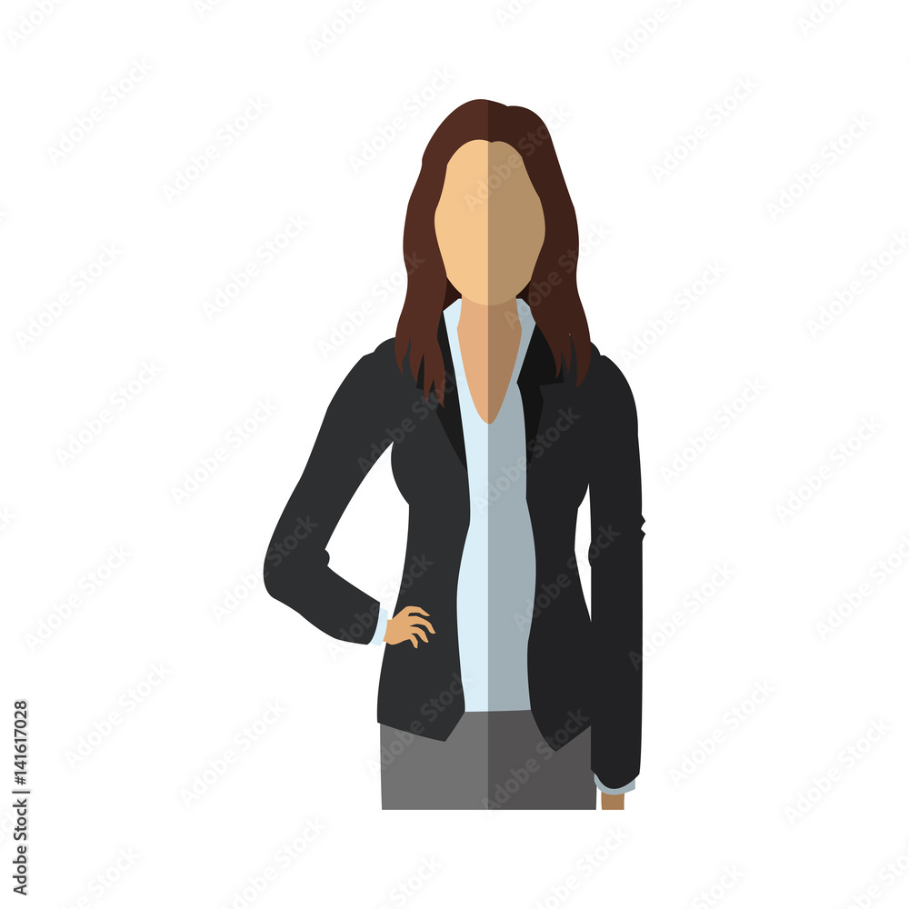 businesswoman wearing executive clothes over white background. colorful design. vector illustration