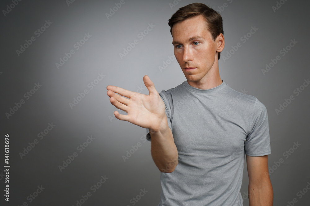 Man working with transparent virtual interface screen. Man working with transparent virtual interface screen.