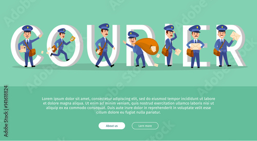 Courier Conceptual Web Banner with Cartoon Postman
