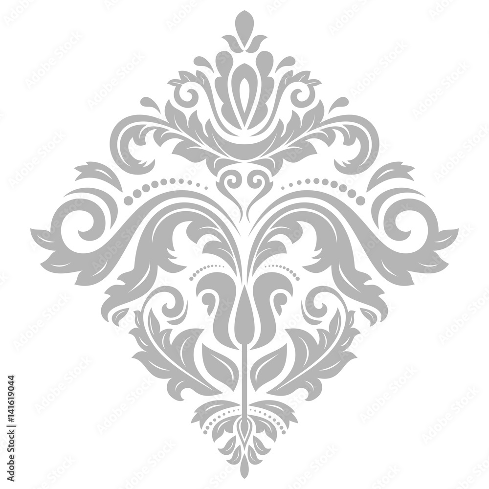 Elegant silver ornament in the style of barogue. Abstract traditional pattern with oriental elements