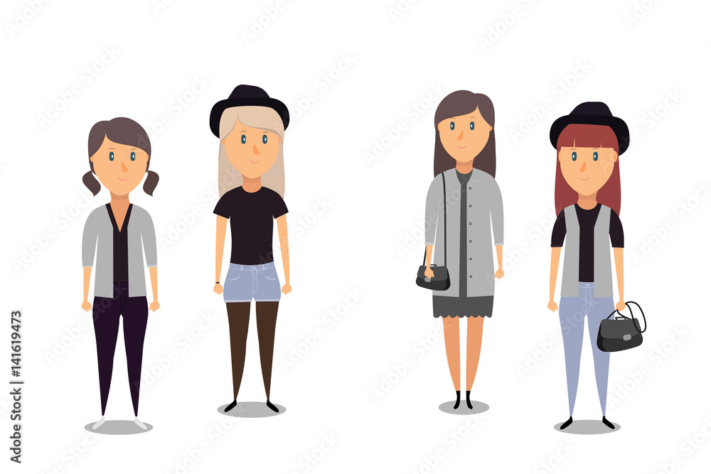 Fototapeta premium Beautiful women in different outfits on white background.