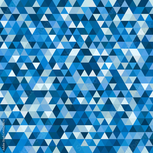Abstract seamless mosaic background. Triangle geometric background. Vector illustration. Blue  white colors.