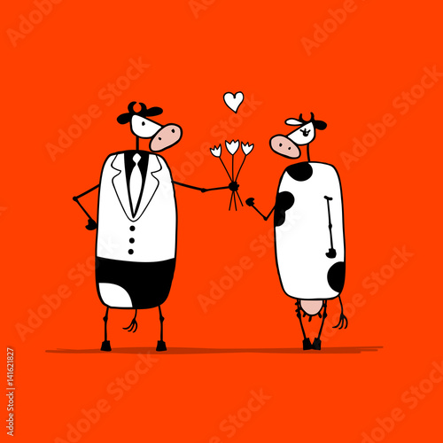 Bull and cow, sketch for your design