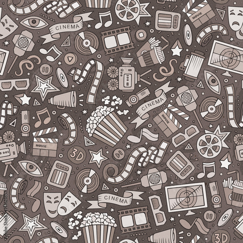 Cartoon cute hand drawn Cinema seamless pattern