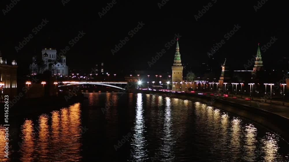 timelapse night Moscow, river and Kremlin timelapse night Moscow, river and Kremlin