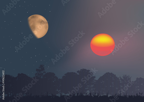 Soleil - lune, nuit - coucher de soleil - clair de lune - opposition - différence