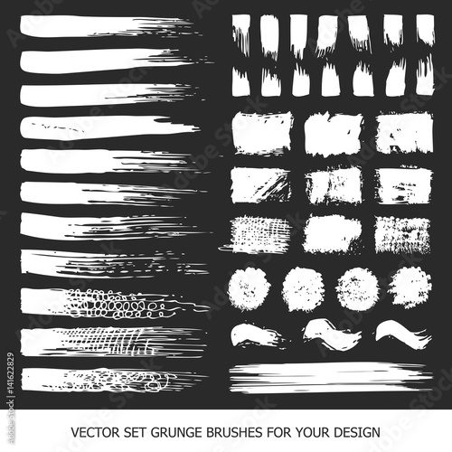 Painted grunge stripes set. Black labels, paint texture. Brush strokes vector. Background handmade design elements.