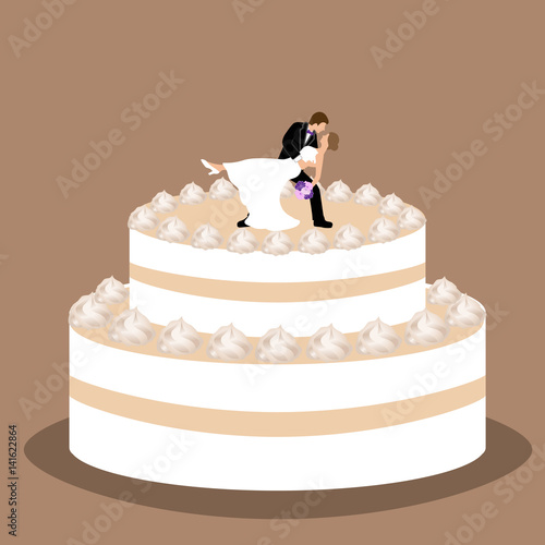 Wedding cake with bride and groom figurine.