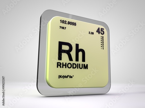 Rhodium - Rh - chemical element periodic table 3d render
