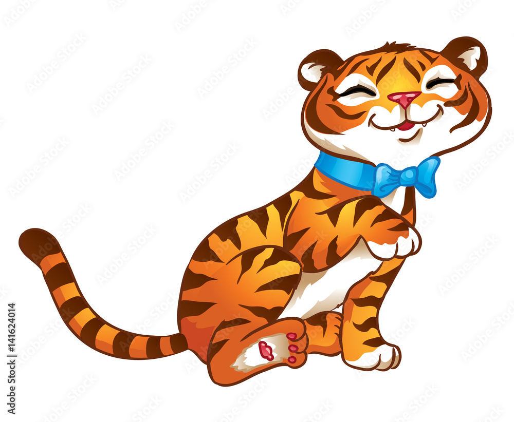 Illustration of cute little tiger purring.