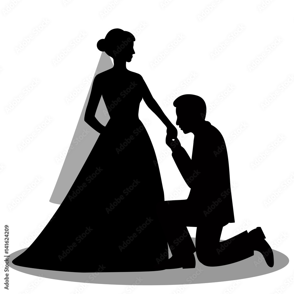 the bride and groom silhouette. the bride and groom silhouette.