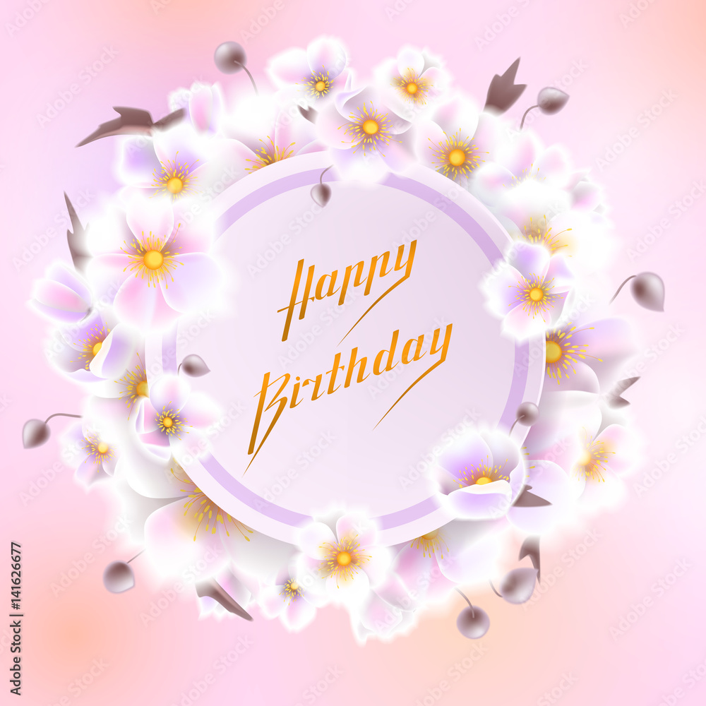 Greeting card with white flowers, can be used as invitation card for wedding, birthday and other holiday and summer, spring background. Round frame for text flower, delicate wreath Greeting card with white flowers, can be used as invitation card for wedding, birthday and other holiday and summer, spring background. Round frame for text flower, delicate wreath