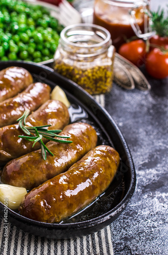 Baked meat sausages