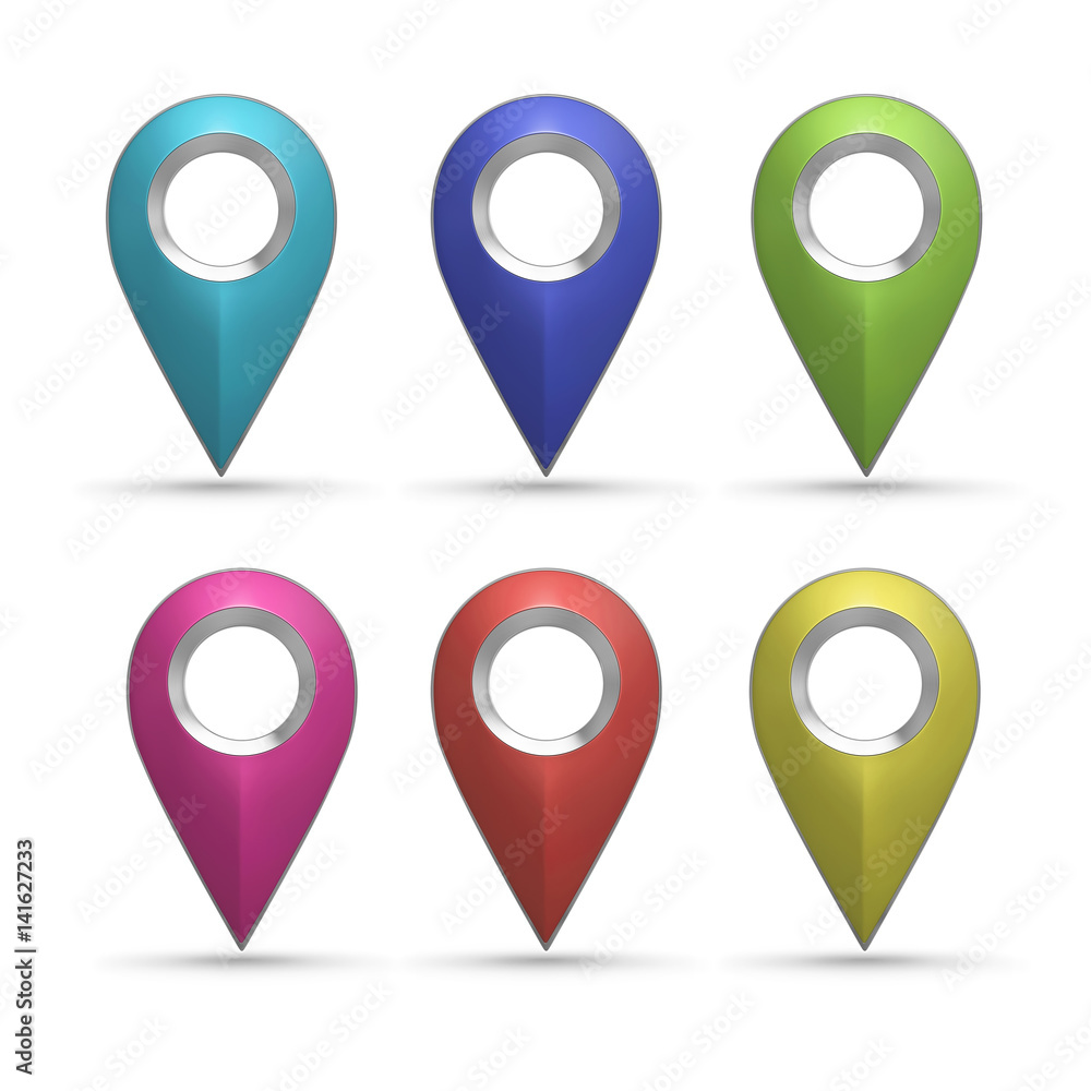 Set of bright map pointers. Colorful navigation map pins set with Long Shadow. 3d Rendering Set of bright map pointers. Colorful navigation map pins set with Long Shadow. 3d Rendering