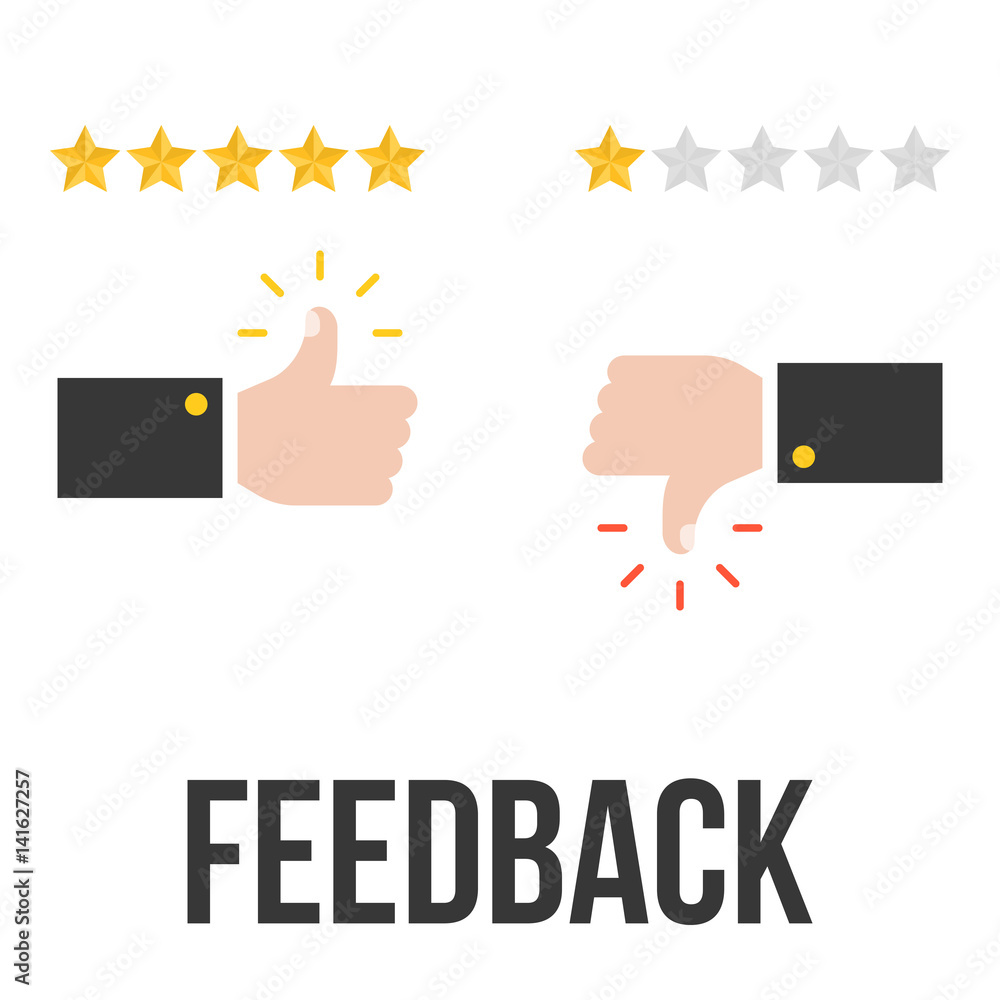 Feedback concept vector with thump up and five stars, flat design vector Feedback concept vector with thump up and five stars, flat design vector