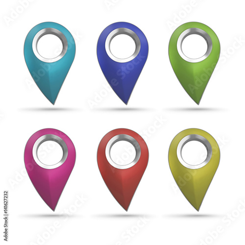 Free Download Set of bright map pointers. Colorful navigation map pins set with Long Shadow. 3d Rendering - GFXLoad