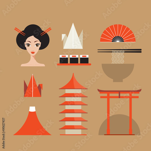 Japan icons set Asia design elements collection