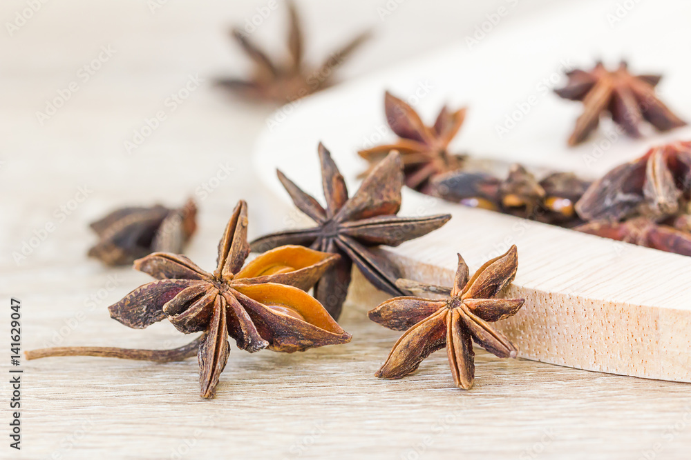 Close up Star anise seed on wood Close up Star anise seed on wood